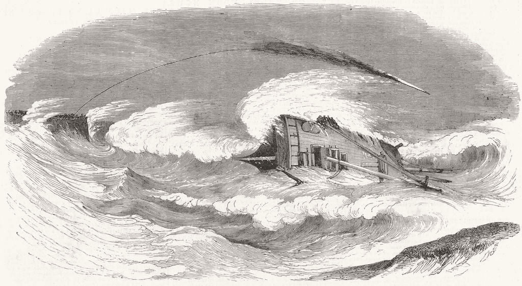 DURHAM.Wreck Mery Gray Longsear rocks, Seaton carew, firing carte's Rocket 1851